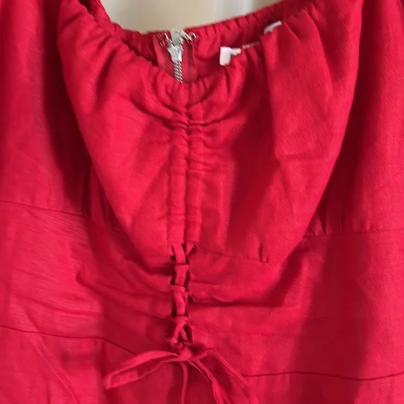 REFORMATION Kathryn 💯 Linen Red Puff Sleeve Dress